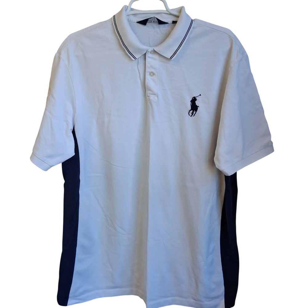 Ralph Lauren Polo Golf Mens XL Blue & White Big Pony Golf Polo SS Colorblock EUC